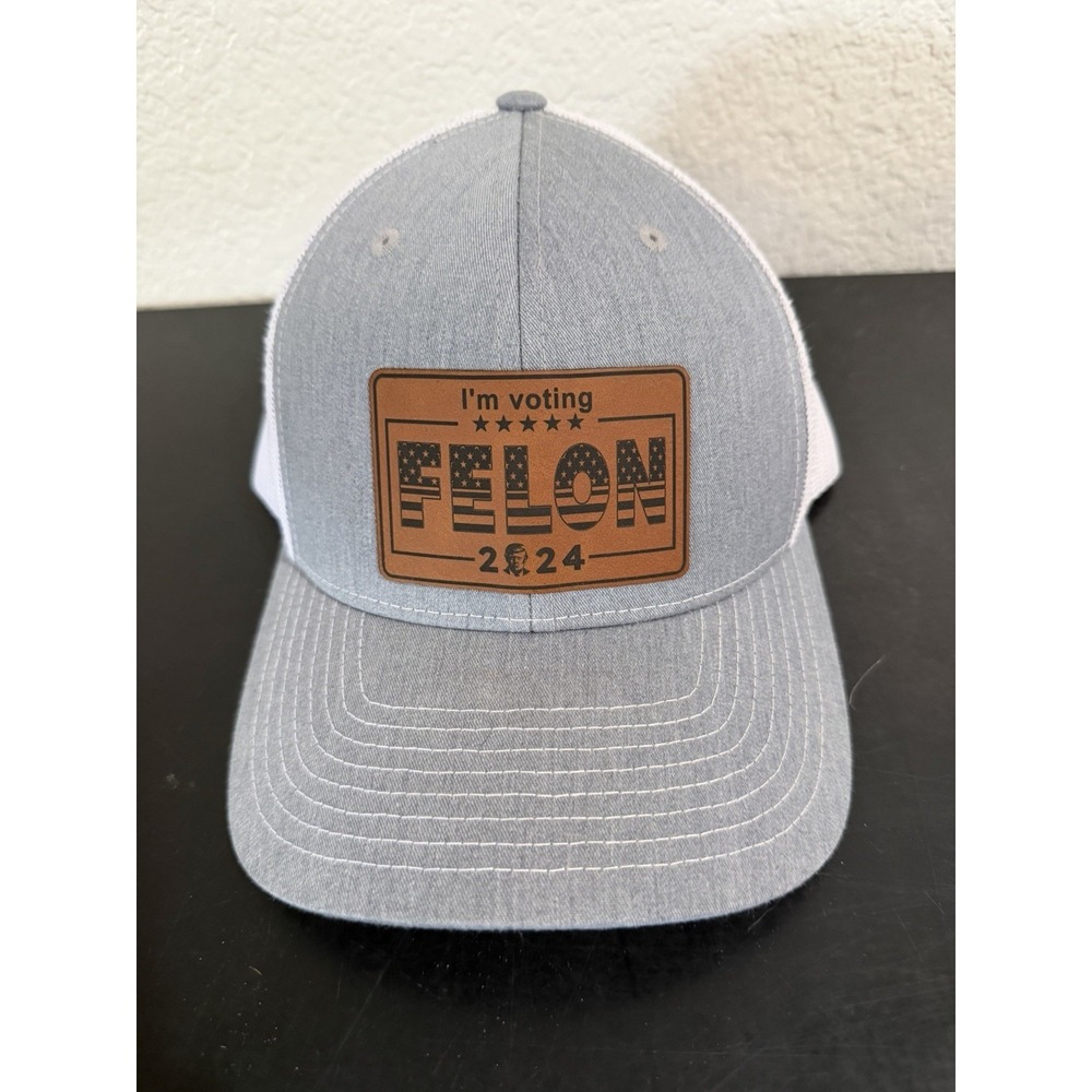 Grey and white trucker hat 'I'm voting felon 2024' snapback cap, os